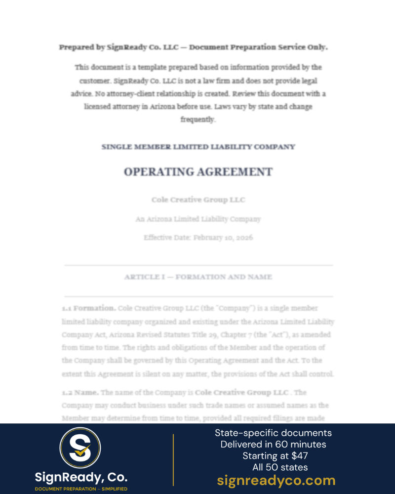 Operating Agreement — Single Member LLC