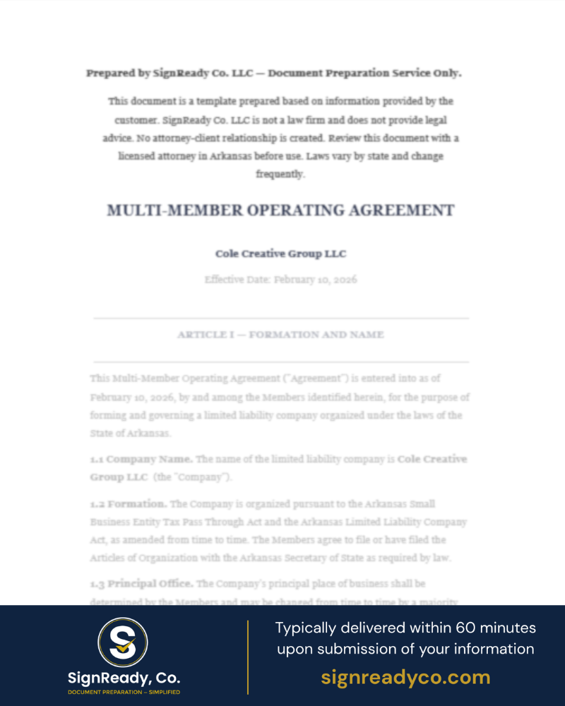 Operating Agreement — Multi Member LLC