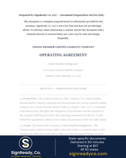 Operating Agreement — Single Member LLC