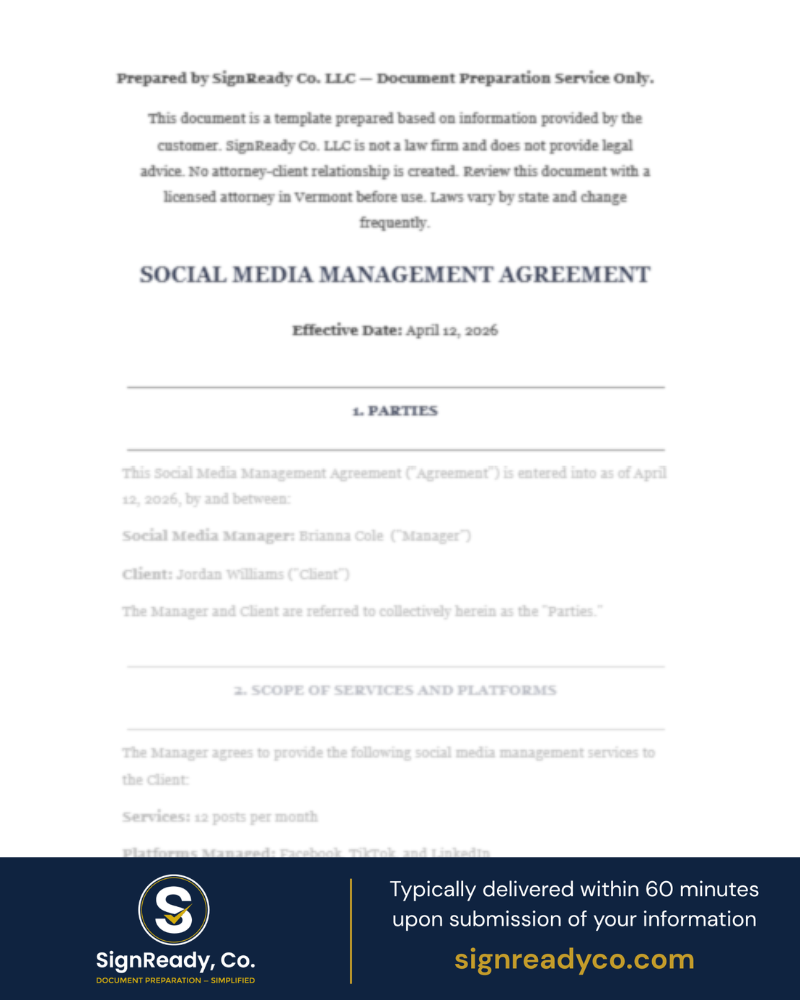 Social Media Management Agreement
