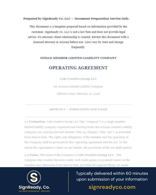 Operating Agreement — Single Member LLC