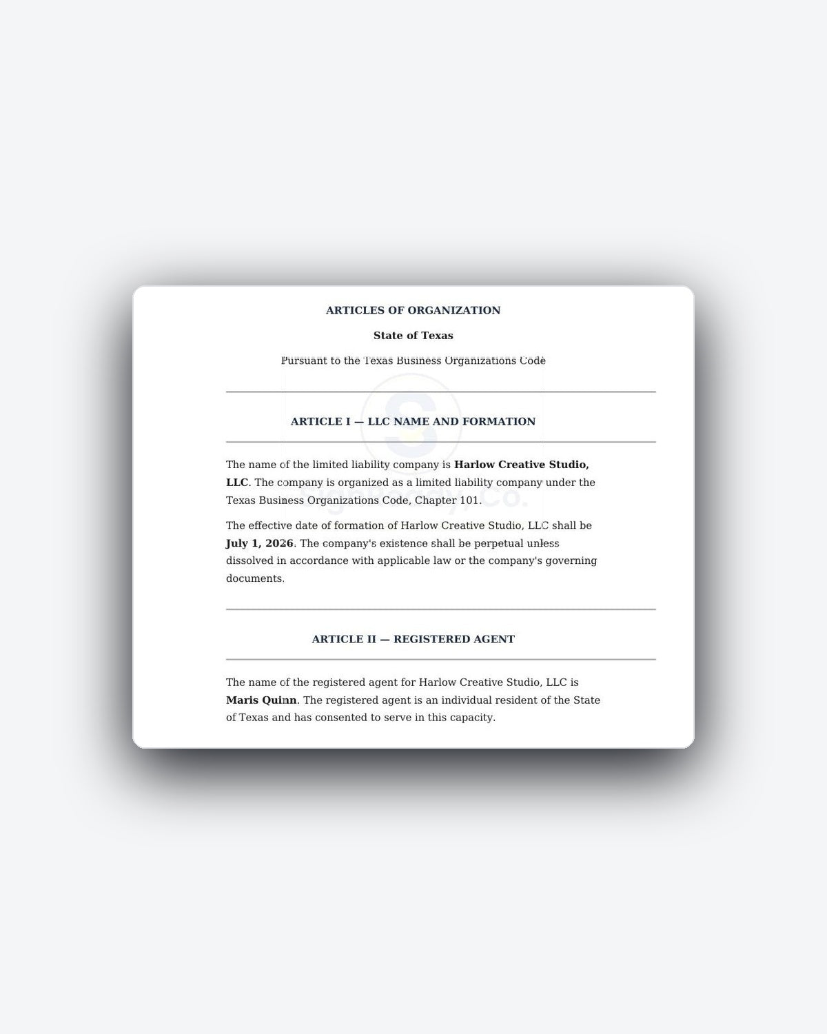 Articles of Organization